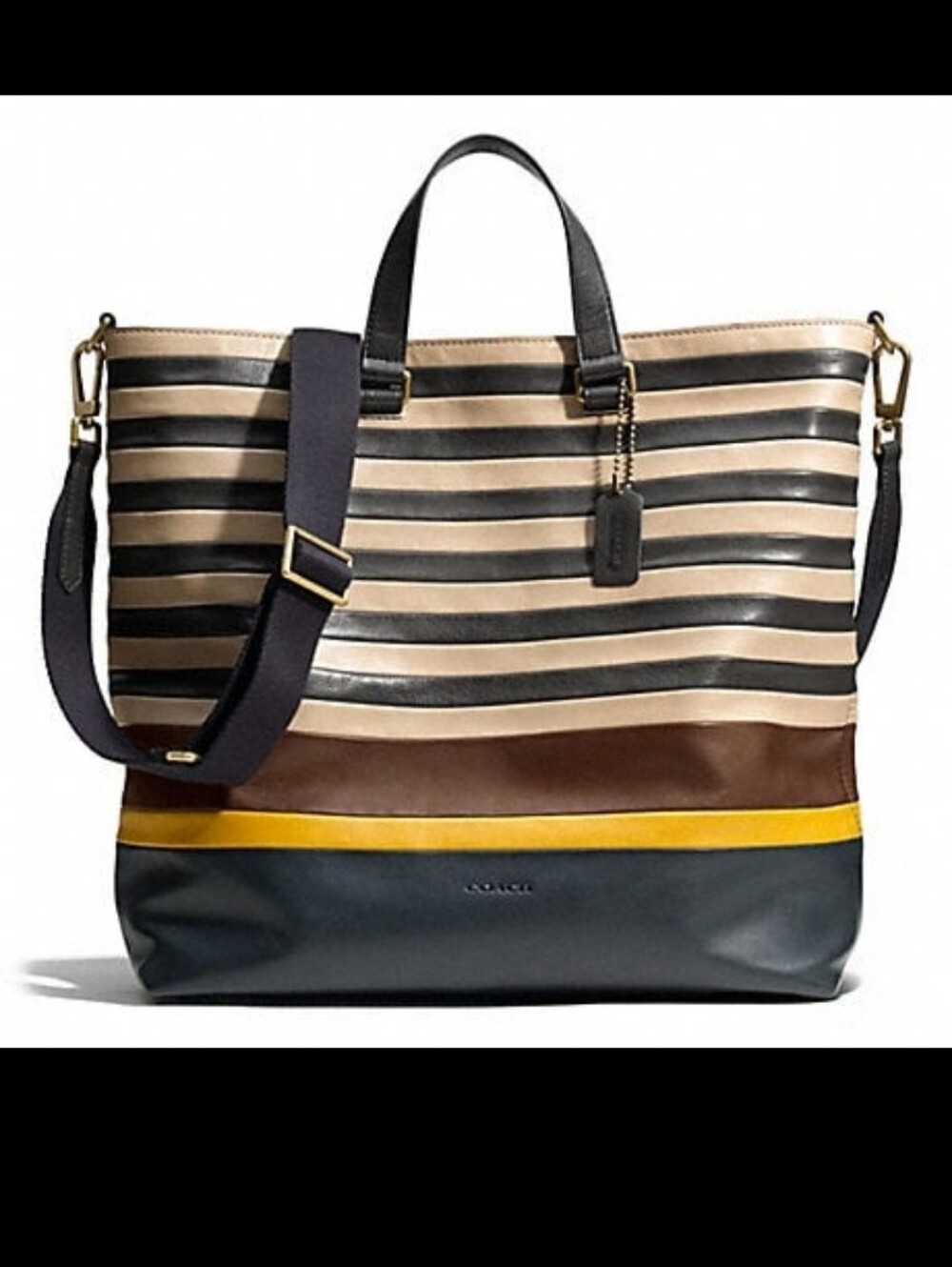 Coach Striped Leather Tote in Orange And Brown